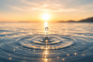 Wassertropfen, der Wellen erzeugt als Symbol für Quantenheilung