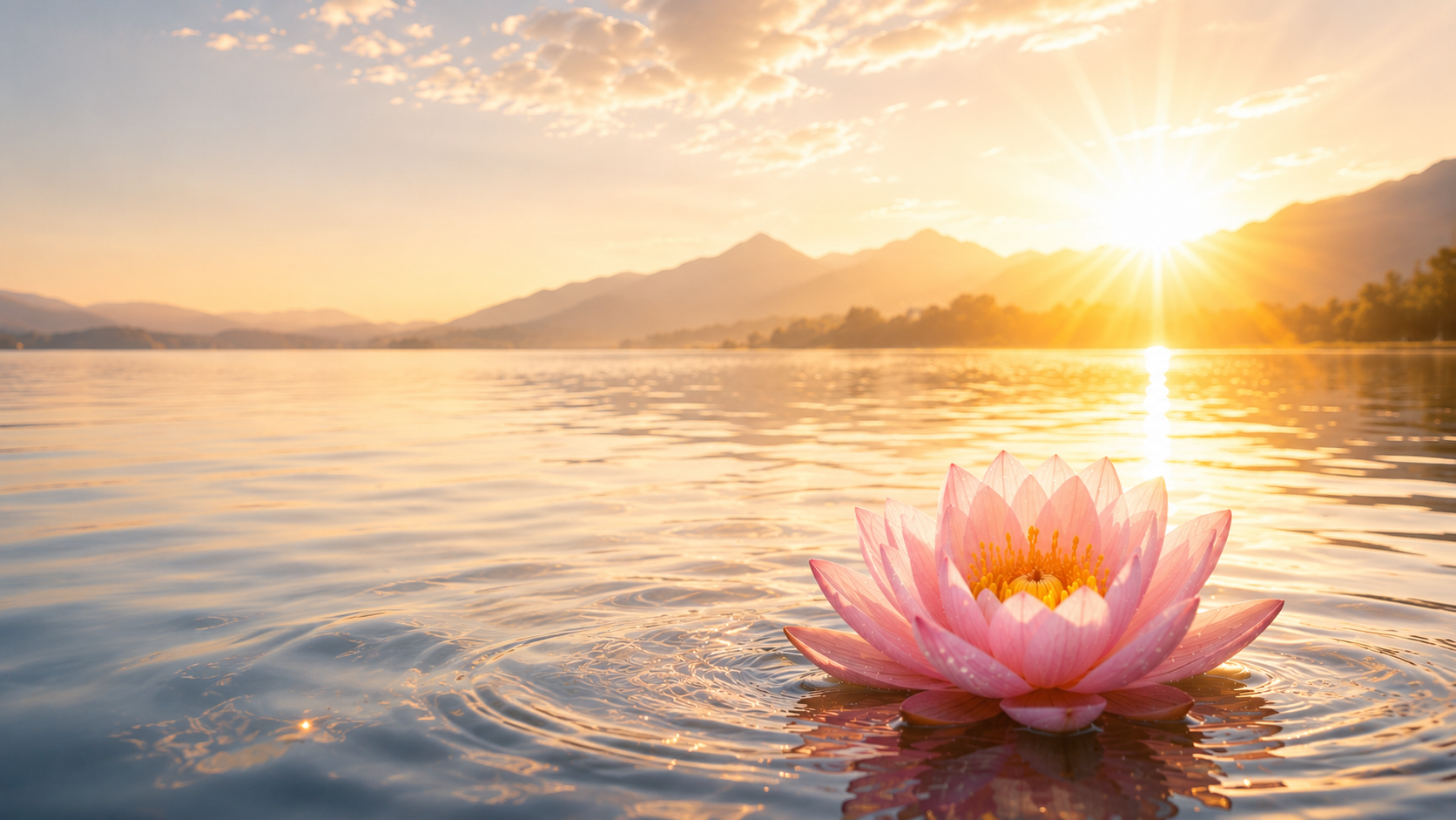 Sunlightbalance- Über mich. Das Bild zeigt eine aufgehende Lotusblüte auf dem Wasser, die symbolisch für die spirituelle Entwicklung und Herzöffnung steht, die auch zentrale Themen meines Lebenswegs sind.
