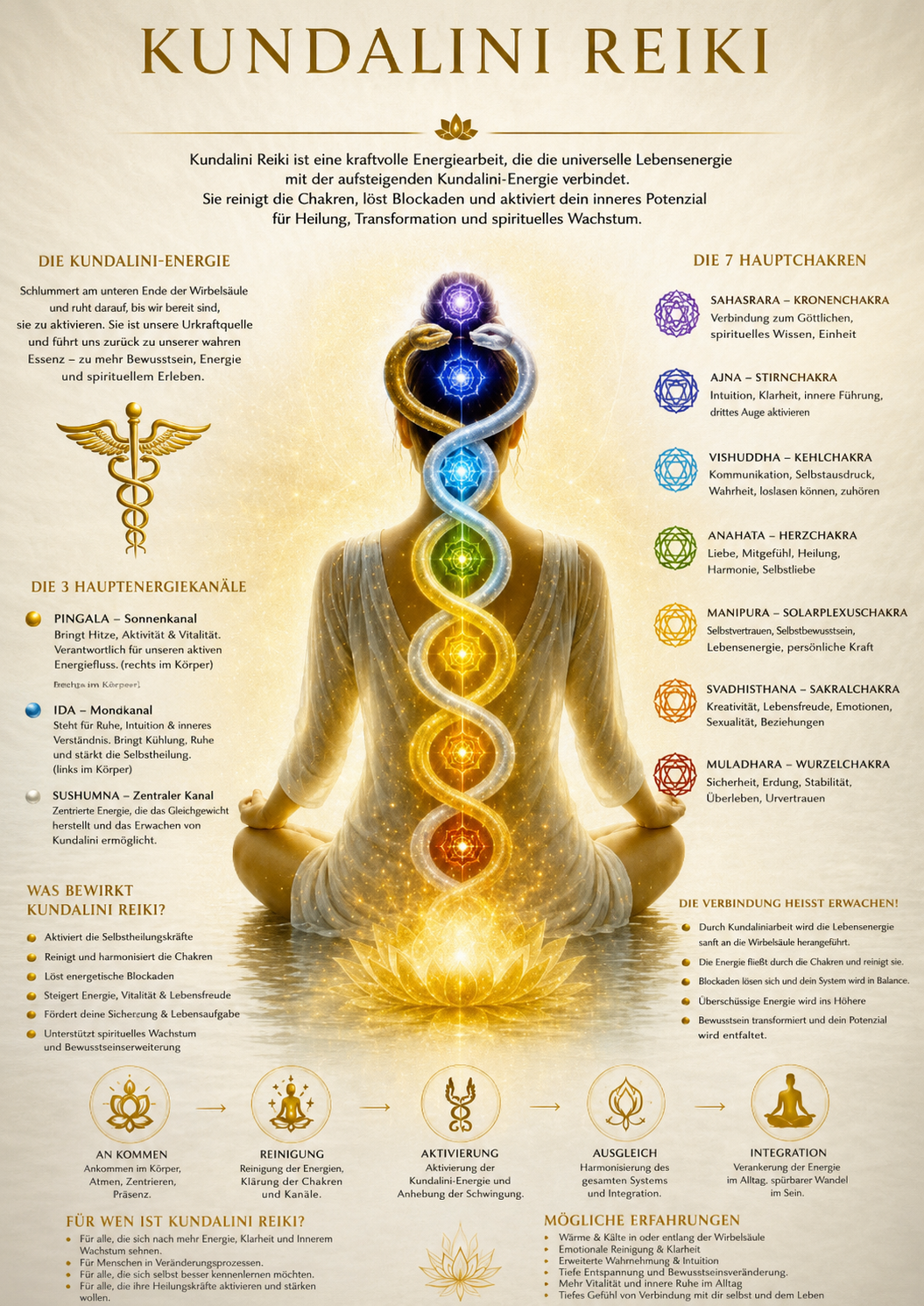 Kundalini Reiki Ausbildung- Da Bild erklärt die wichtigsten Inhalte der Kundalini Reiki Meister Ausbildung